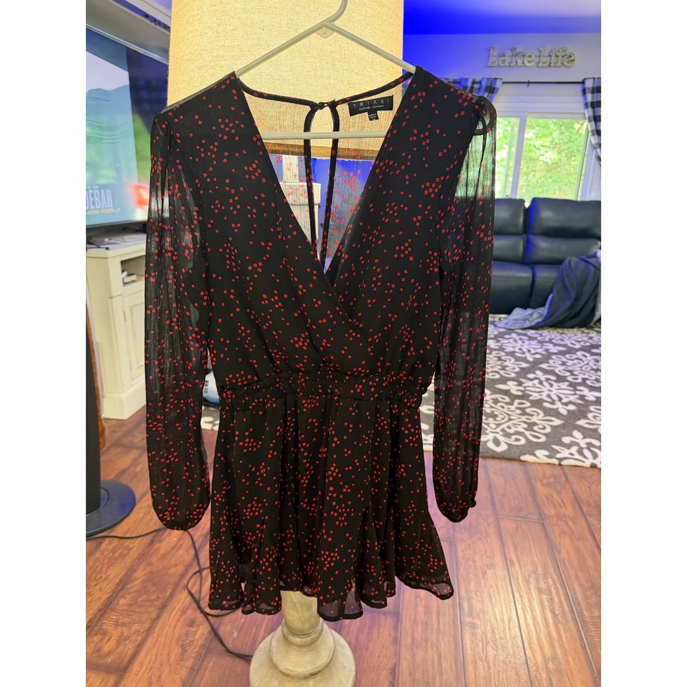 Trixxi Romper Women Medium Black Red Excellent Long Sleeve Chiffon Geometric‎